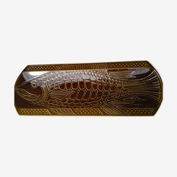 Plat Digoin poisson relief 61cm brun kaki