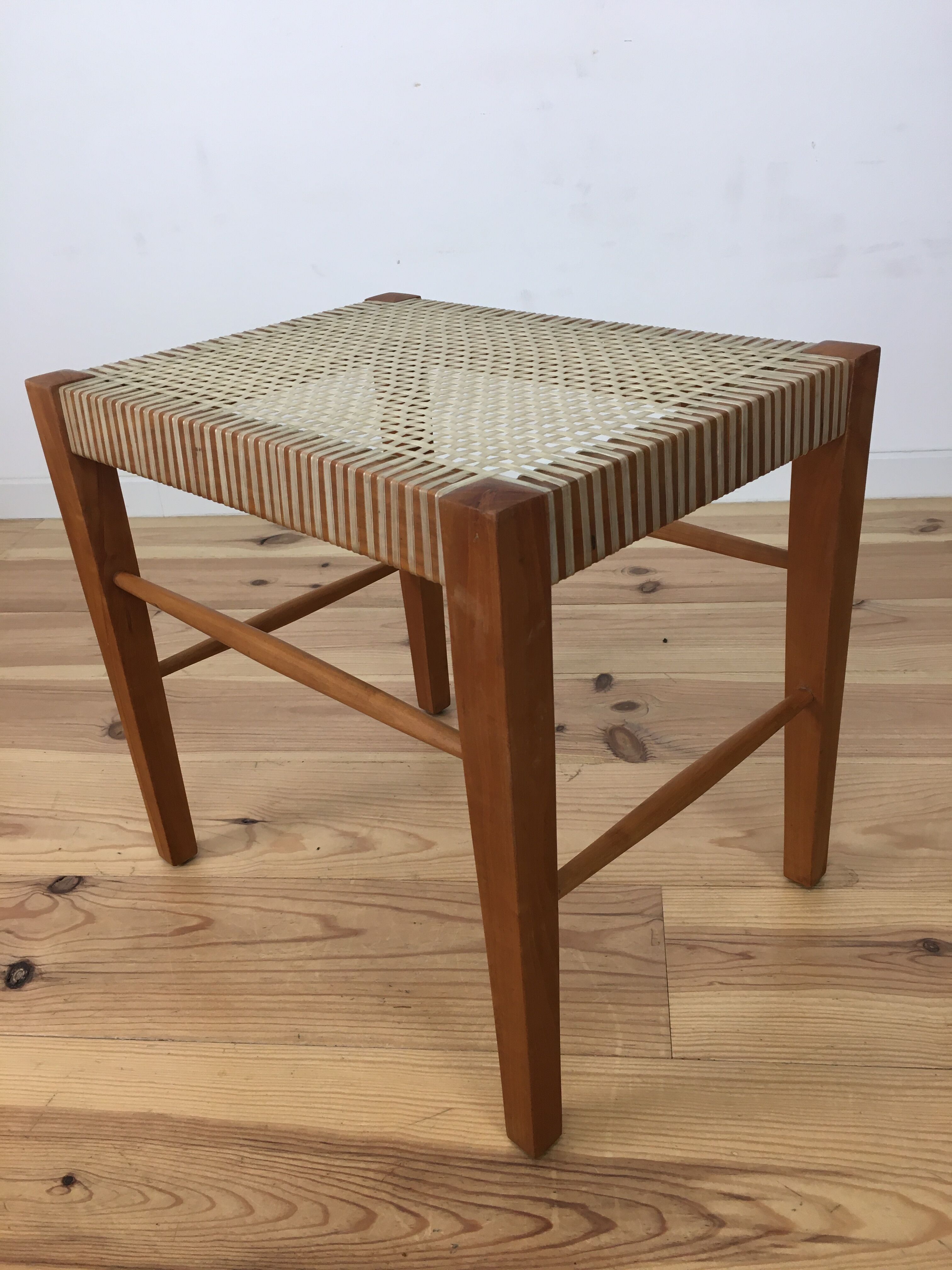 60s modernist stool, canning and wood