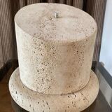 Pair of small columns or end of sofa in travertine and plexiglass