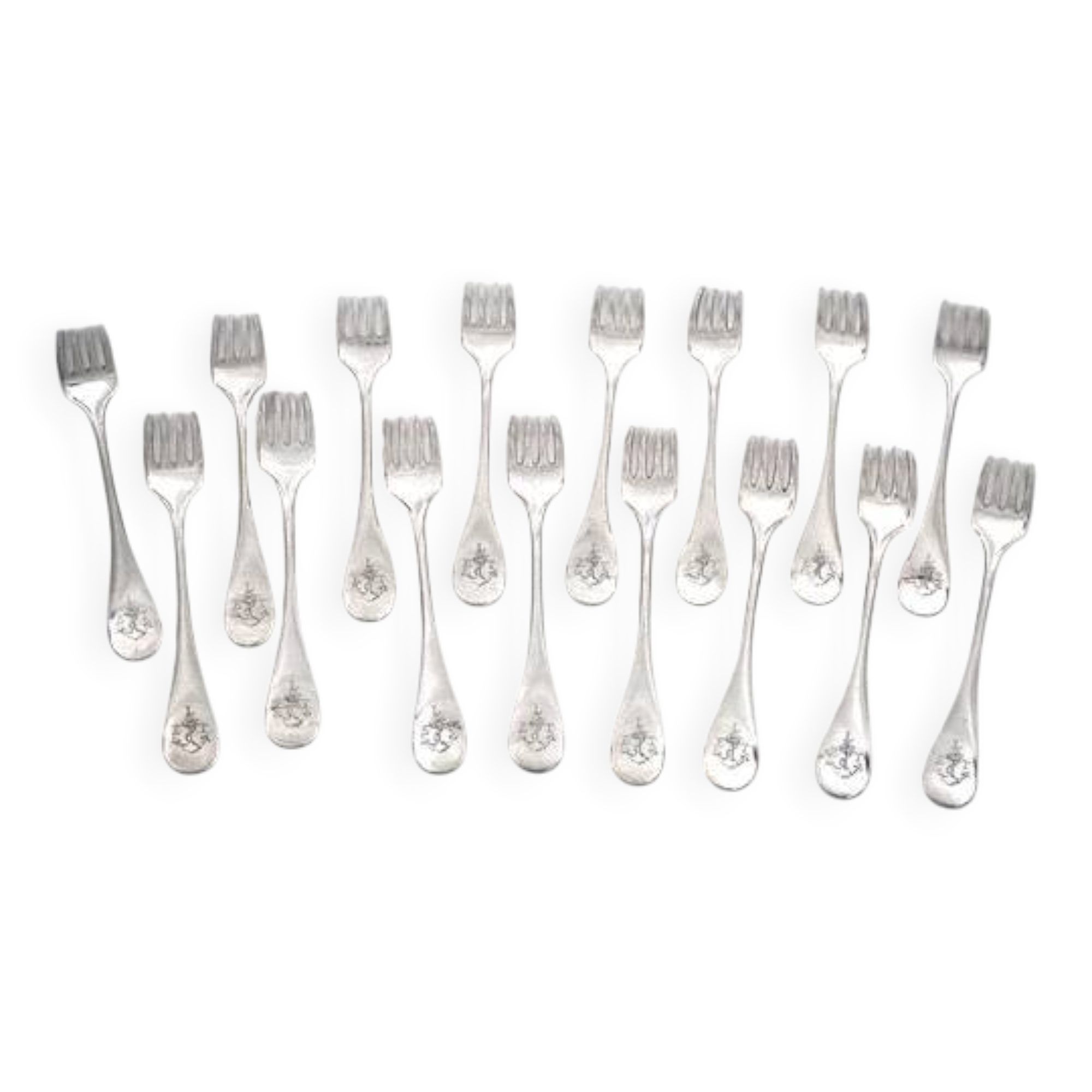 Christofle Baguette marine silver-plated cutlery, 16 dessert forks.