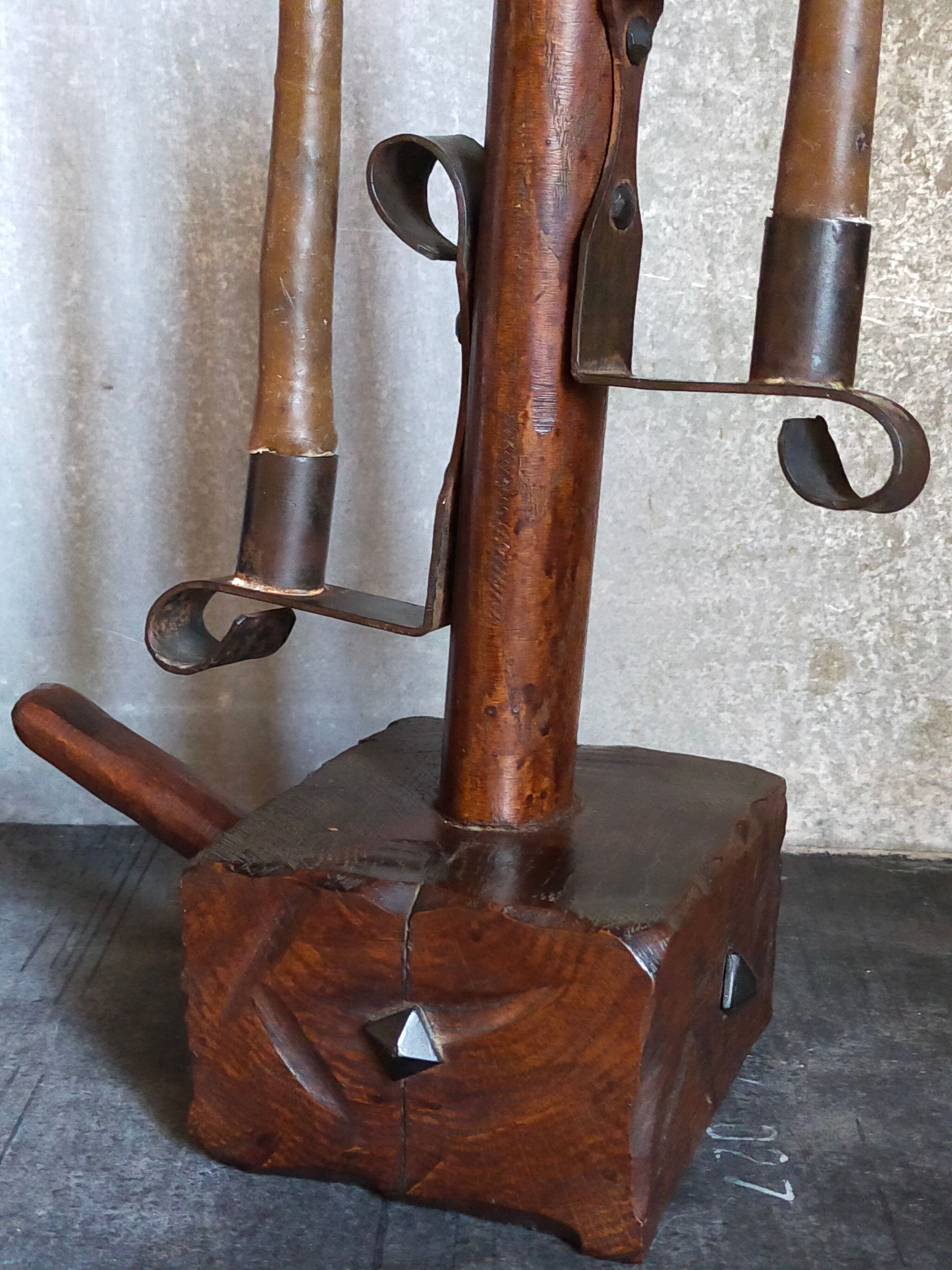 Rustic candle holder Art-popular solid wood and vintage wrought iron