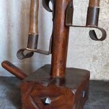 Rustic candle holder Art-popular solid wood and vintage wrought iron