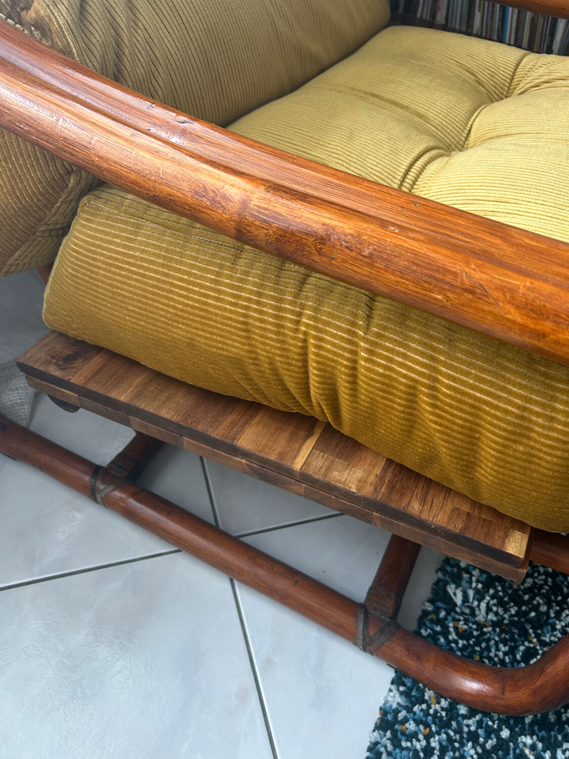 Magnificent velvet fabric rattan armchair - vintage