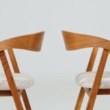 Oak dining chairs set of two, natural wood, jacquard fabric