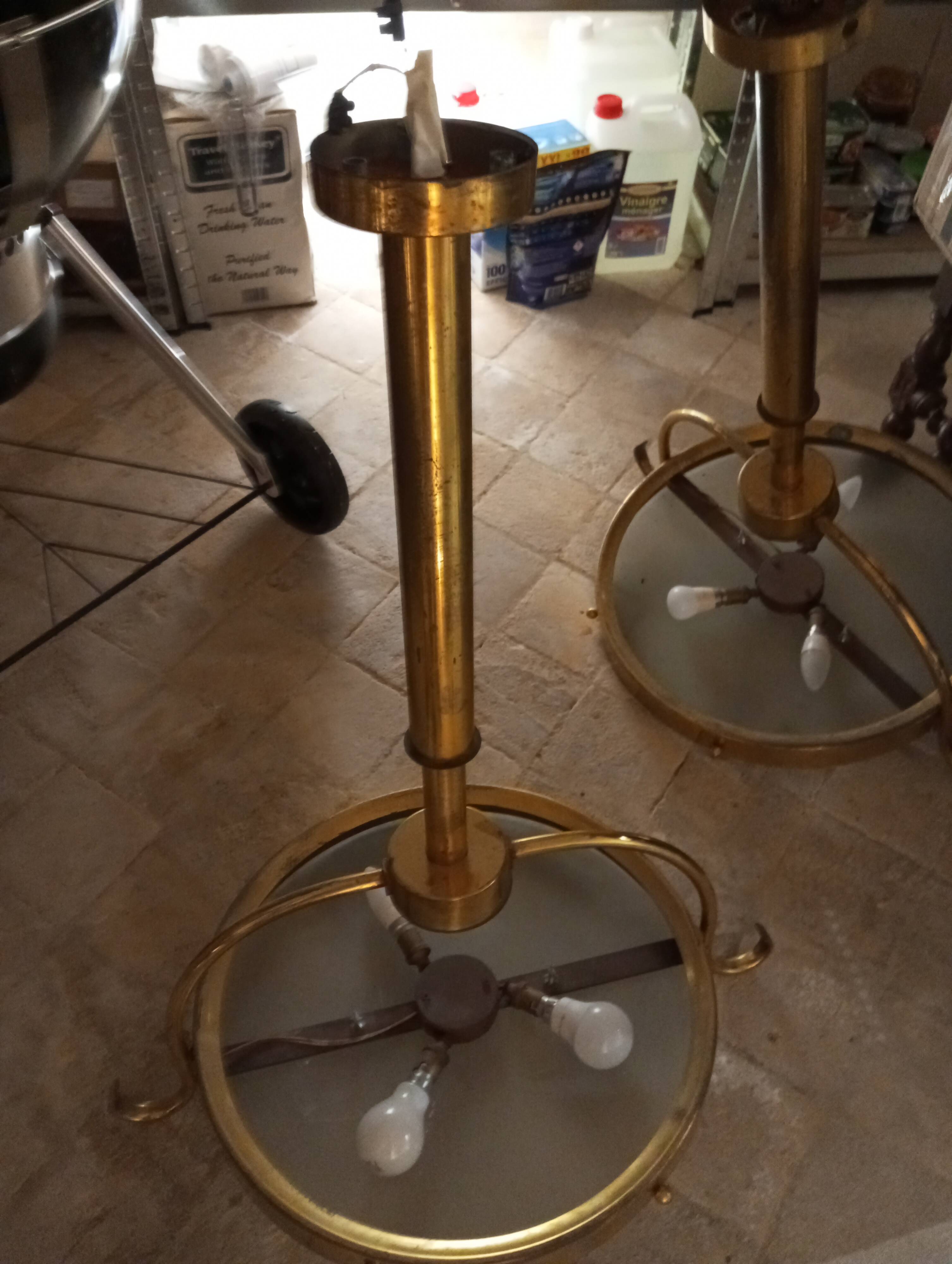 2 gold metal chandeliers