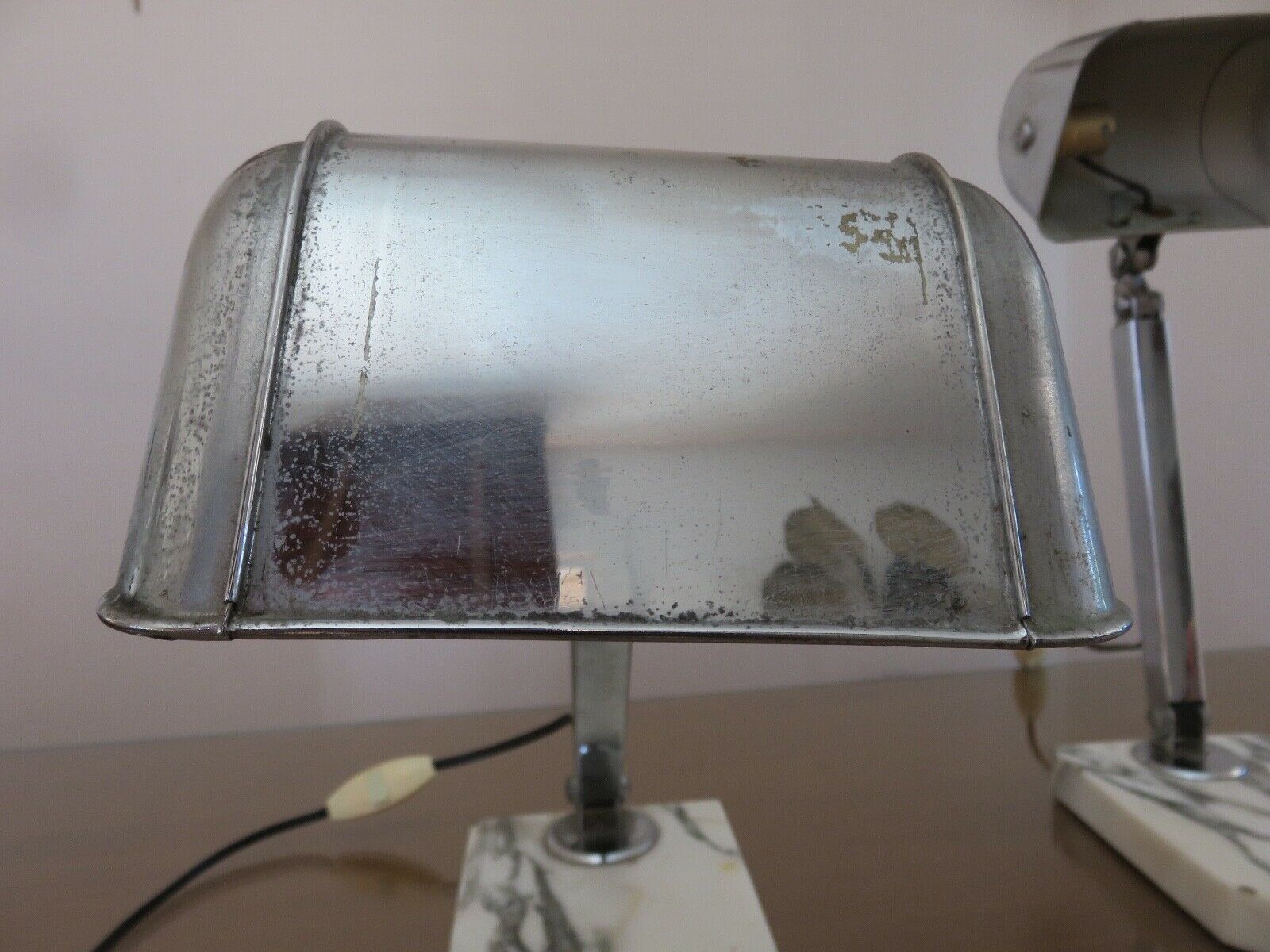 Pair of Art Deco lamps in chrome brass and Carrara marble 30s 40s