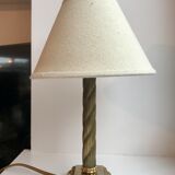 Brass table lamp and linen lampshade 50s