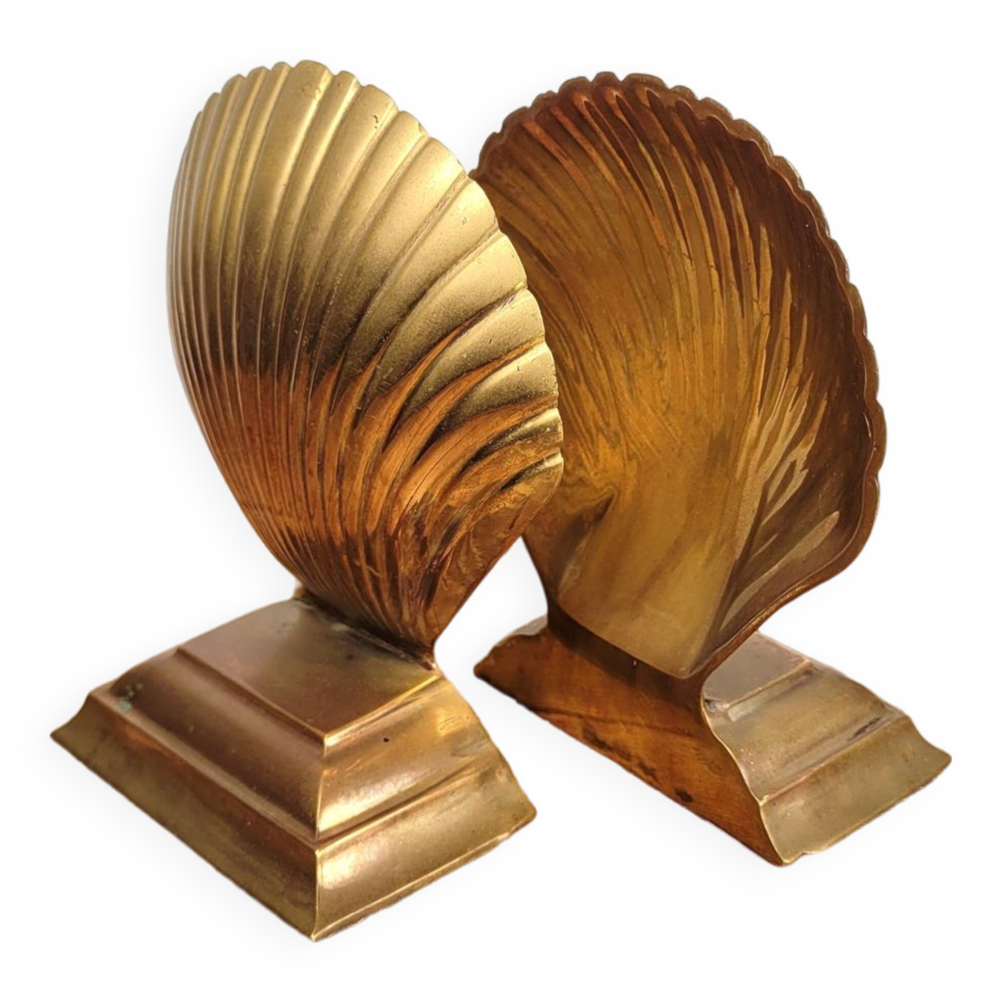 Pair of brass shell bookends