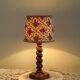 French Vintage Round Wooden Barley Twist Table Lamp With Floral Shade
