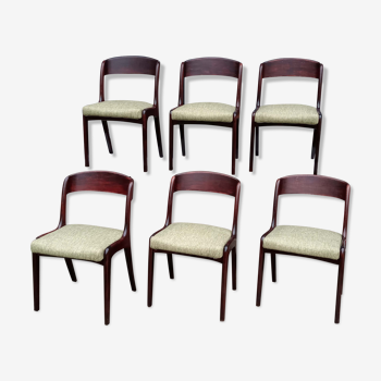 Lot de 6 chaises de salle à manger, bois et tissu