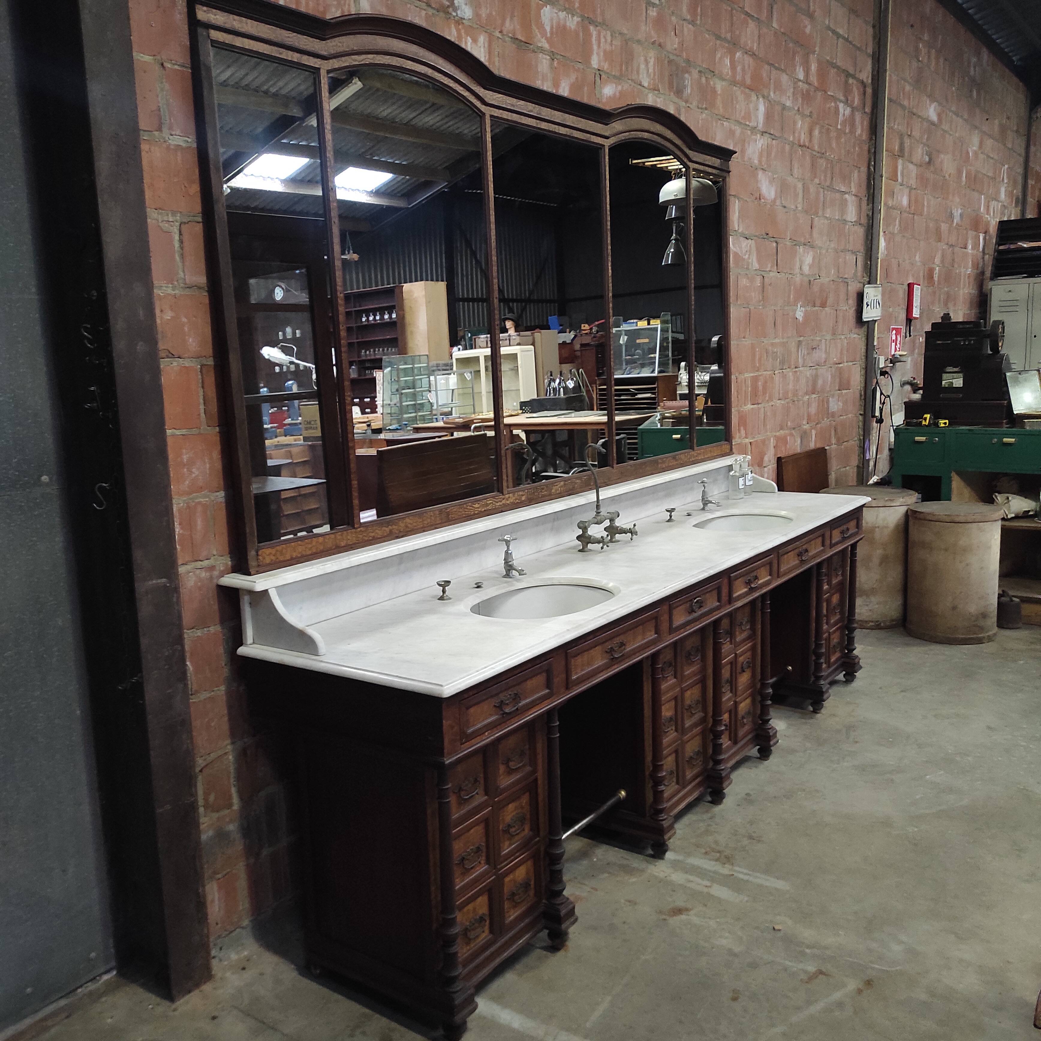 1930s Barber Cabinet | Double Salon Unit with Marble & Mirror