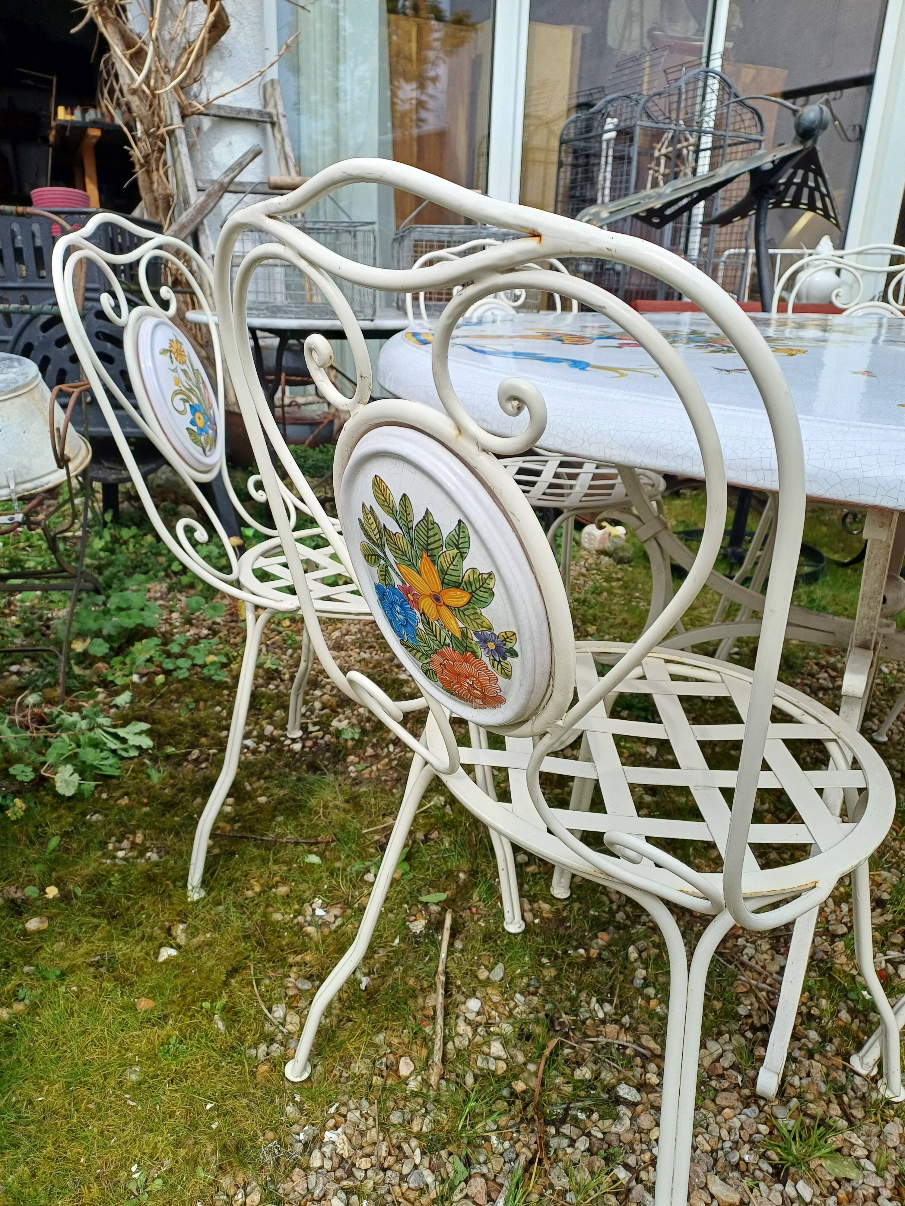 Garden furniture. Wrought iron and ceramic. Italian handcrafted.