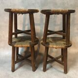 Lot de 4 tabourets modernistes rond en grosse paille