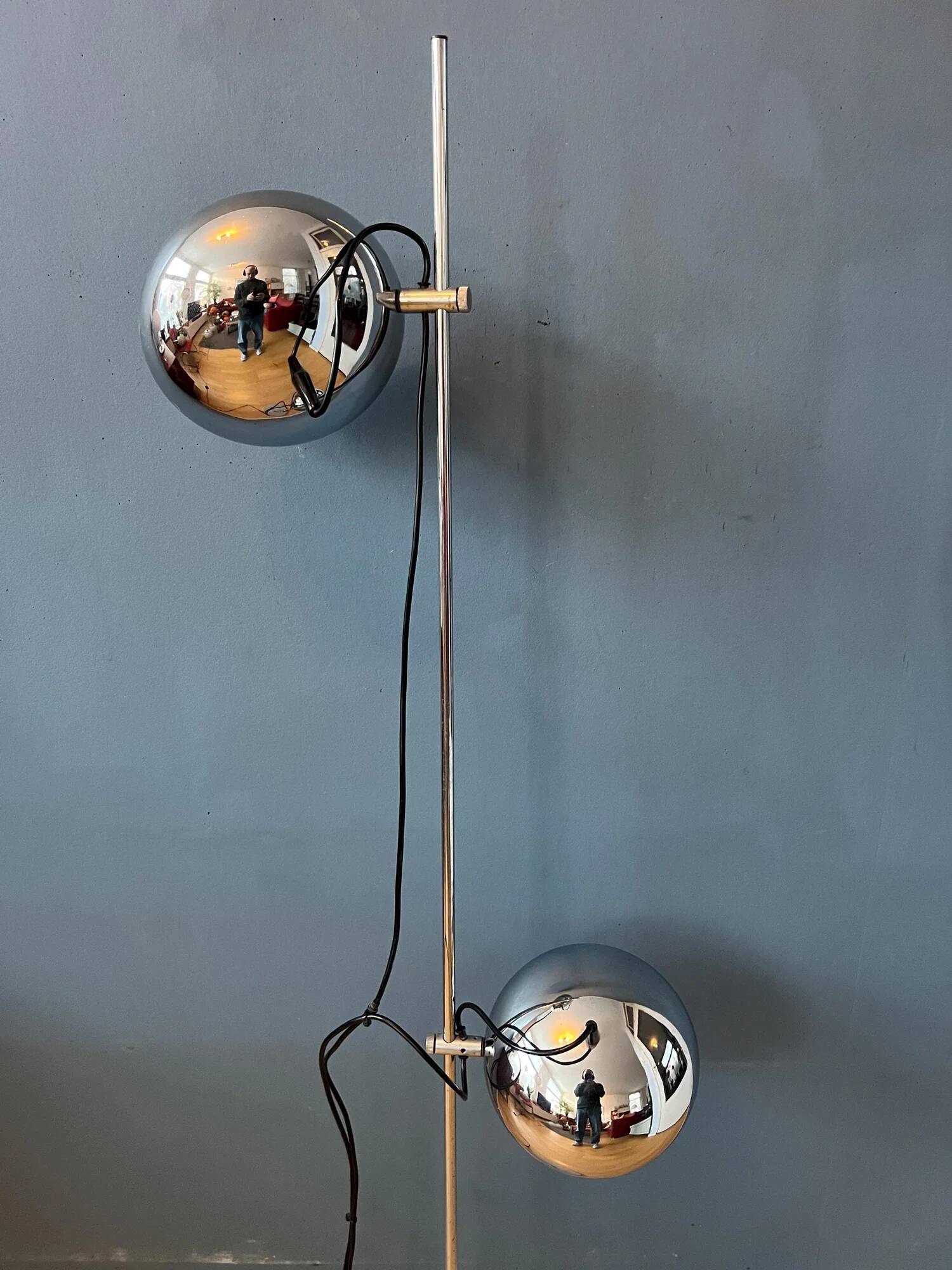 70s mid-century chrome Herda eyeball floor lamp