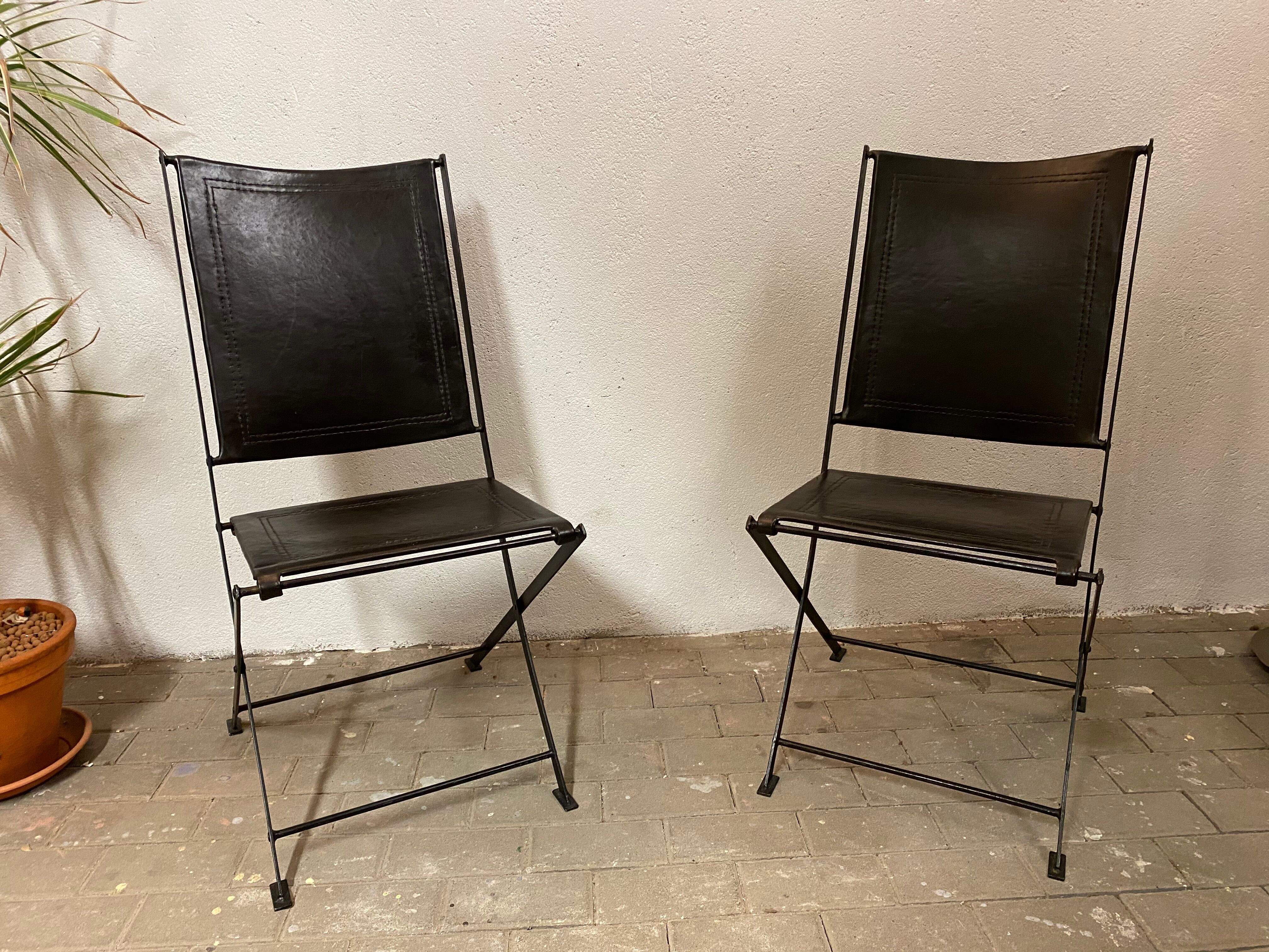 1950s vintage iron folding chairs and leather