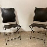 1950s vintage iron folding chairs and leather