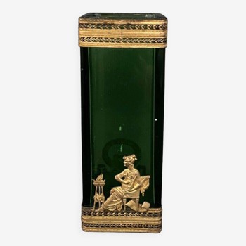 Vase 1900, glass base, bronze enclosure, antique decor