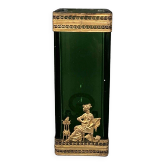 Vase 1900, glass base, bronze enclosure, antique decor