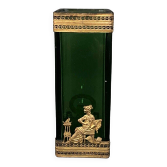 Vase 1900 fond en verre enchâssement en bronze décor à l'Antique