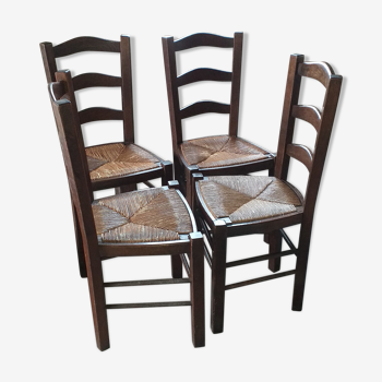 Set de 4 chaises rustiques assise paillée