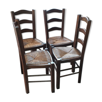 Set de 4 chaises rustiques assise paillée