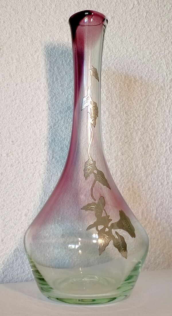 Vase soliflore verre soufflé jean-claude novaro biot signé étain liser