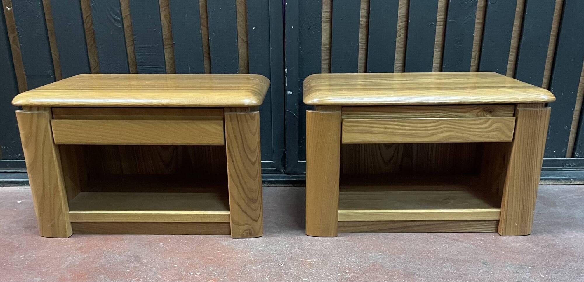 Pair of solid elm bedside tables from the 1970s.