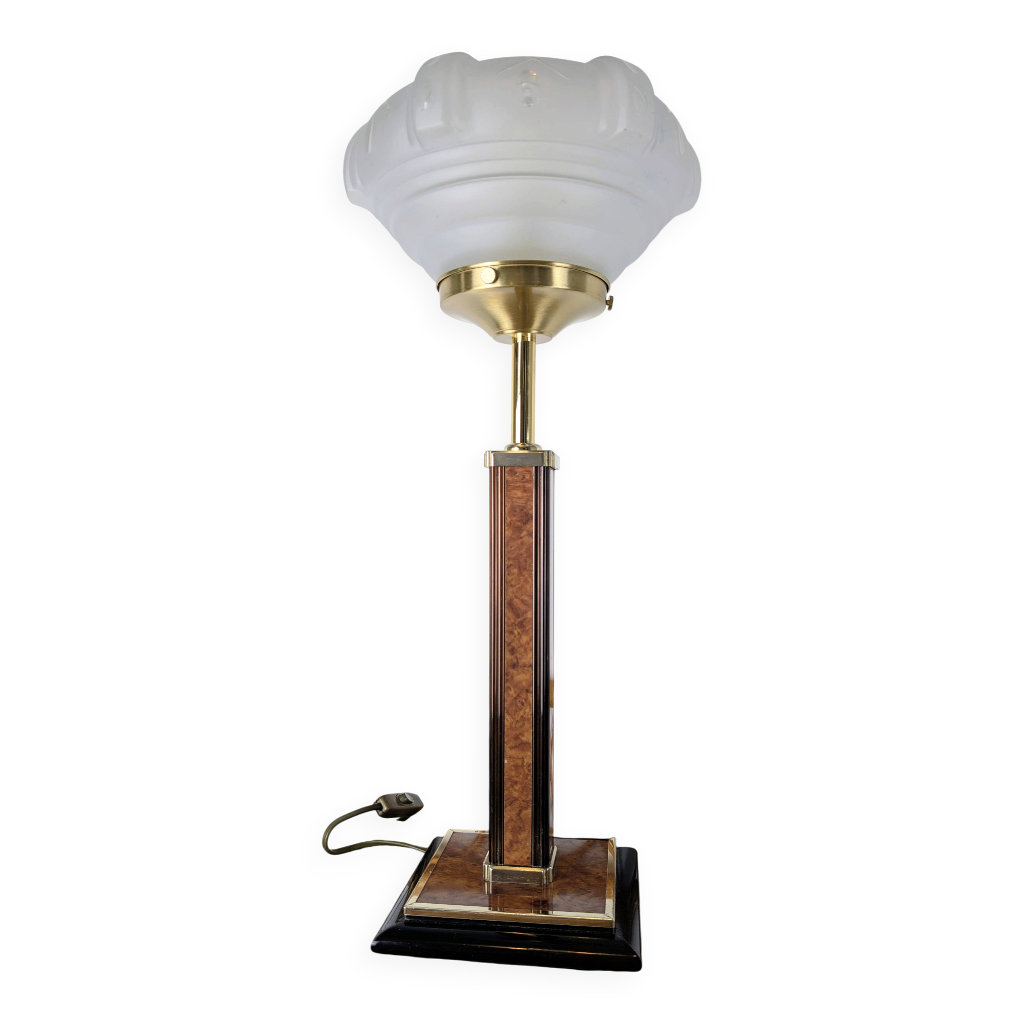 Lampe de table Art Déco pied Monteuse N°25 et verre opalin