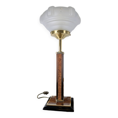 Lampe de table Art Déco pied Monteuse N°25 et verre opalin