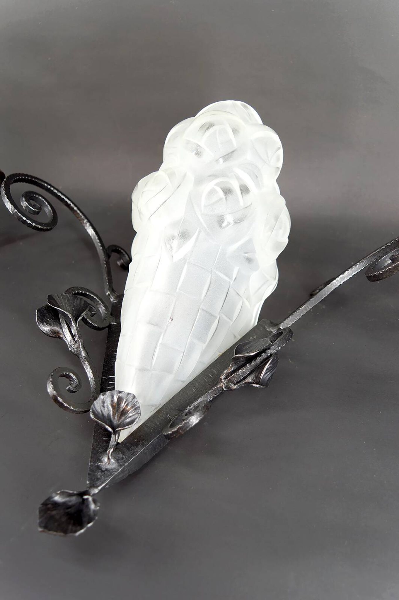 Pair of Wrought Iron Wall Lights by Degué, Art Deco, France, c. 1930
