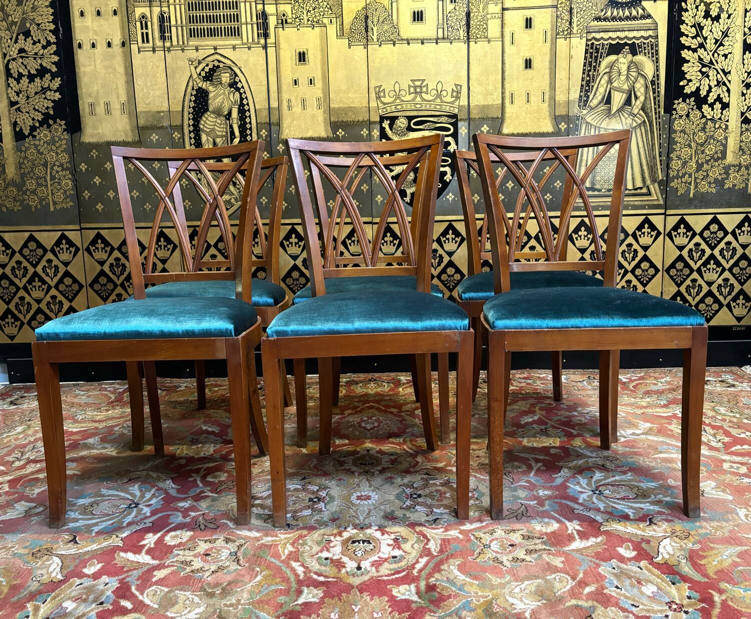 6 cherry wood chairs with openwork backs