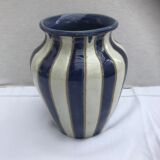 Vase en grès émaillé bleu & blanc signé d