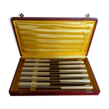 12 Art Deco knives 1930 bone or bakelite sleeves in case