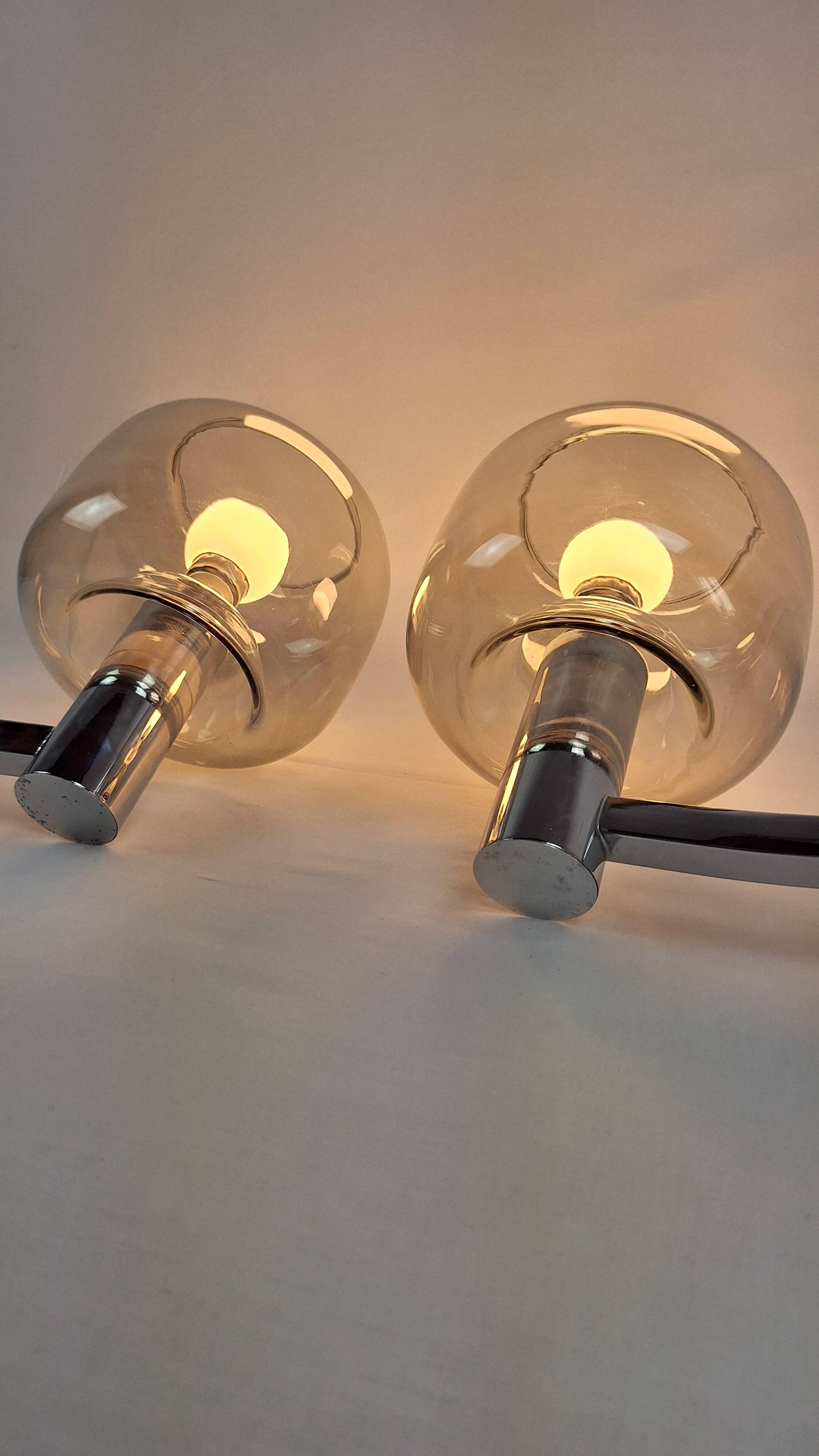 Chrome-plated metal and glass wall lights, 1970