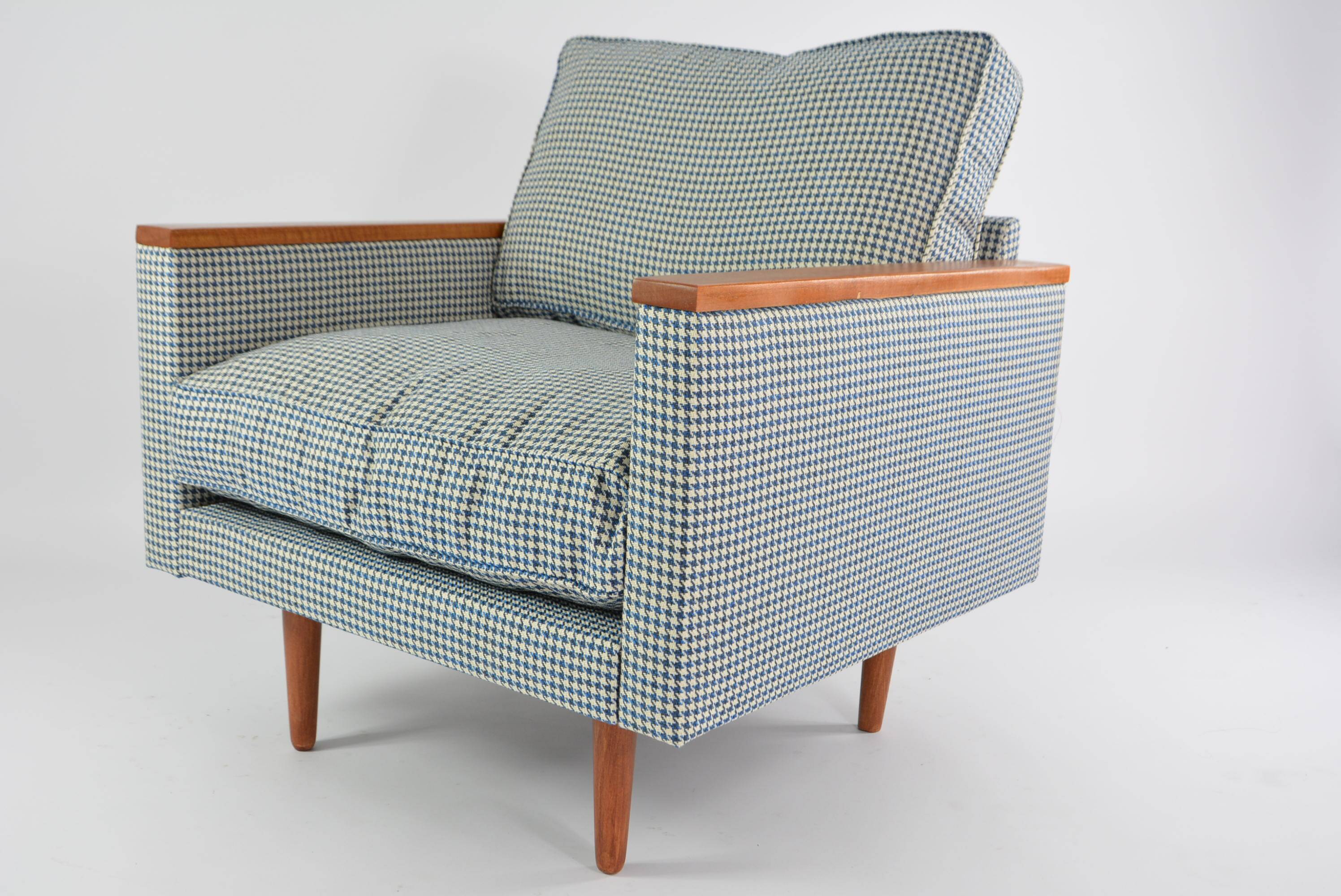 Blue houndstooth square armchairs