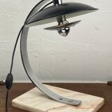 Midcentury chrome desk or table lamp, pink marble base
