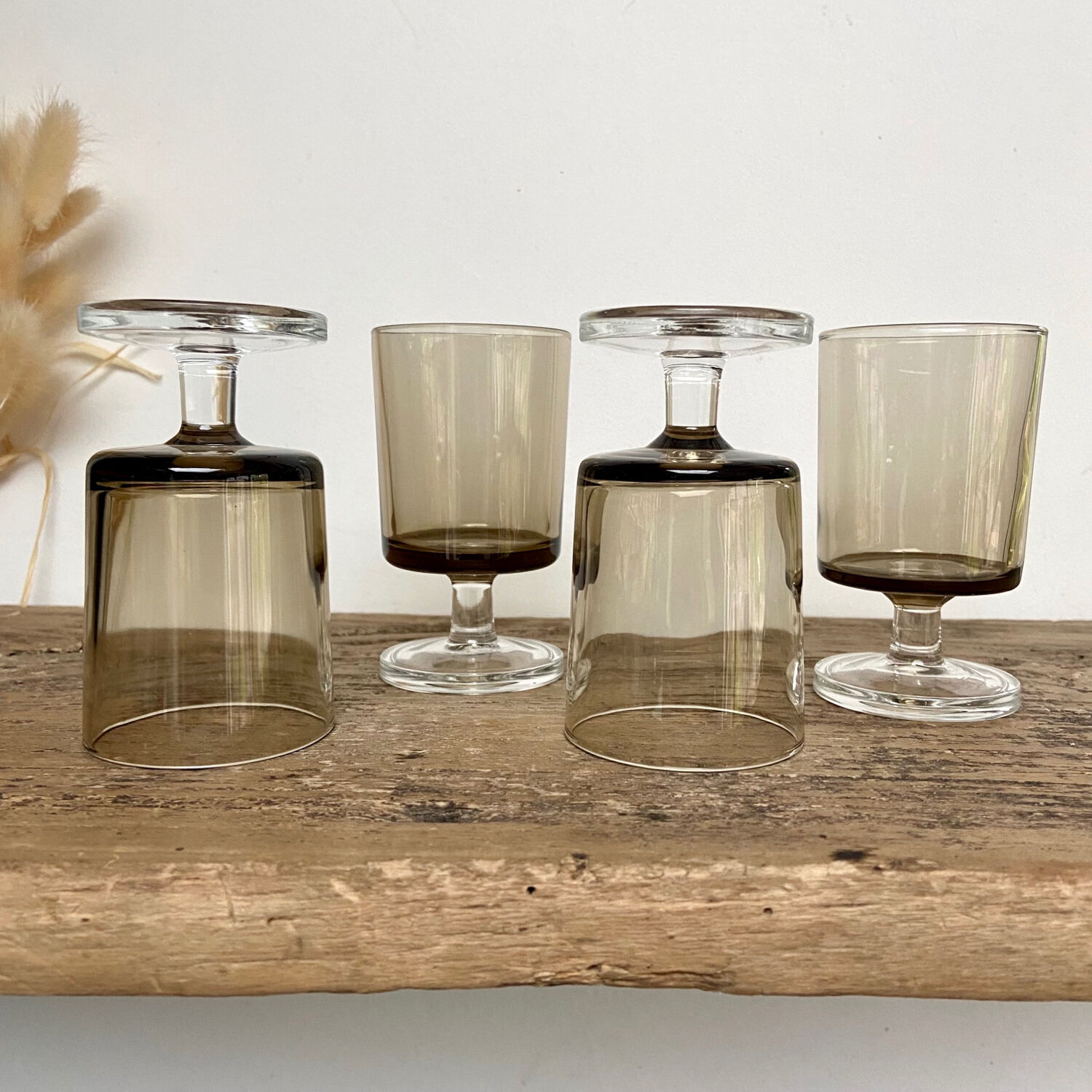 4 small luminarc smoked glasses