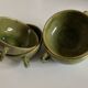 4 green glazed earthenware bowls with handles from Biot, 1960