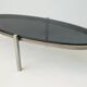 table basse  seventies ovale chrome et verre fumé