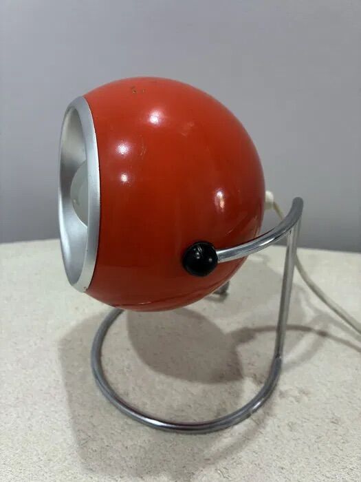 Lampe de table vintage orange en forme d'œil 1960 | Lampe en chrome de l'ère spatiale