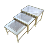 Tables gigogne laiton verre fumé et miroir