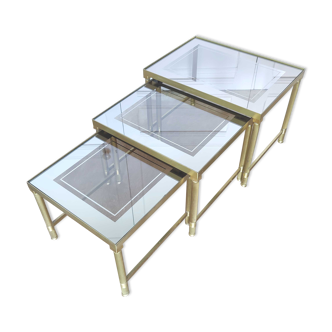 Nesting tables brass smoked glass and mirror