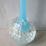 Vase soliflore en verre et opaline bleue
