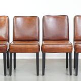 Luxury set of 4 comfortable dining chairs made of sheepskin leather