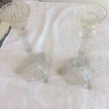 2 candlesticks in cast glass from the 1940s