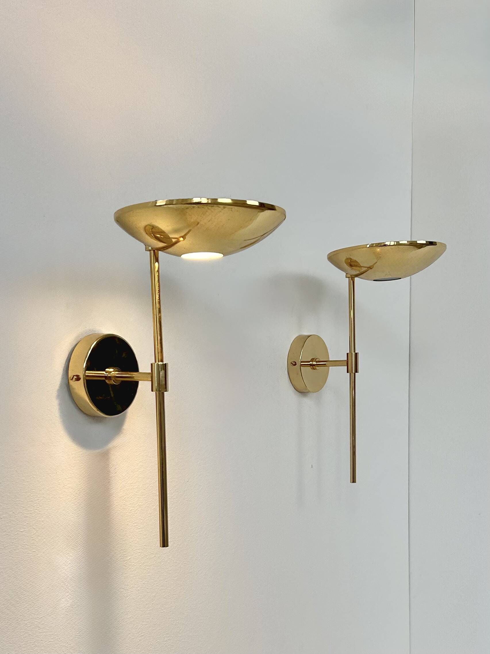Pair of vintage XL wall sconces, brass and glass, France, 1980.