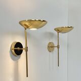 Pair of vintage XL wall sconces, brass and glass, France, 1980.