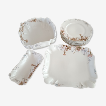Saladier, plat, ravier et six assiettes en porcelaine de Limoges Charles Haviland fin XIXe
