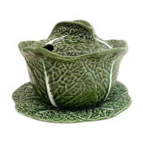 Ensemble plat et soupiere chou vert en barbotine