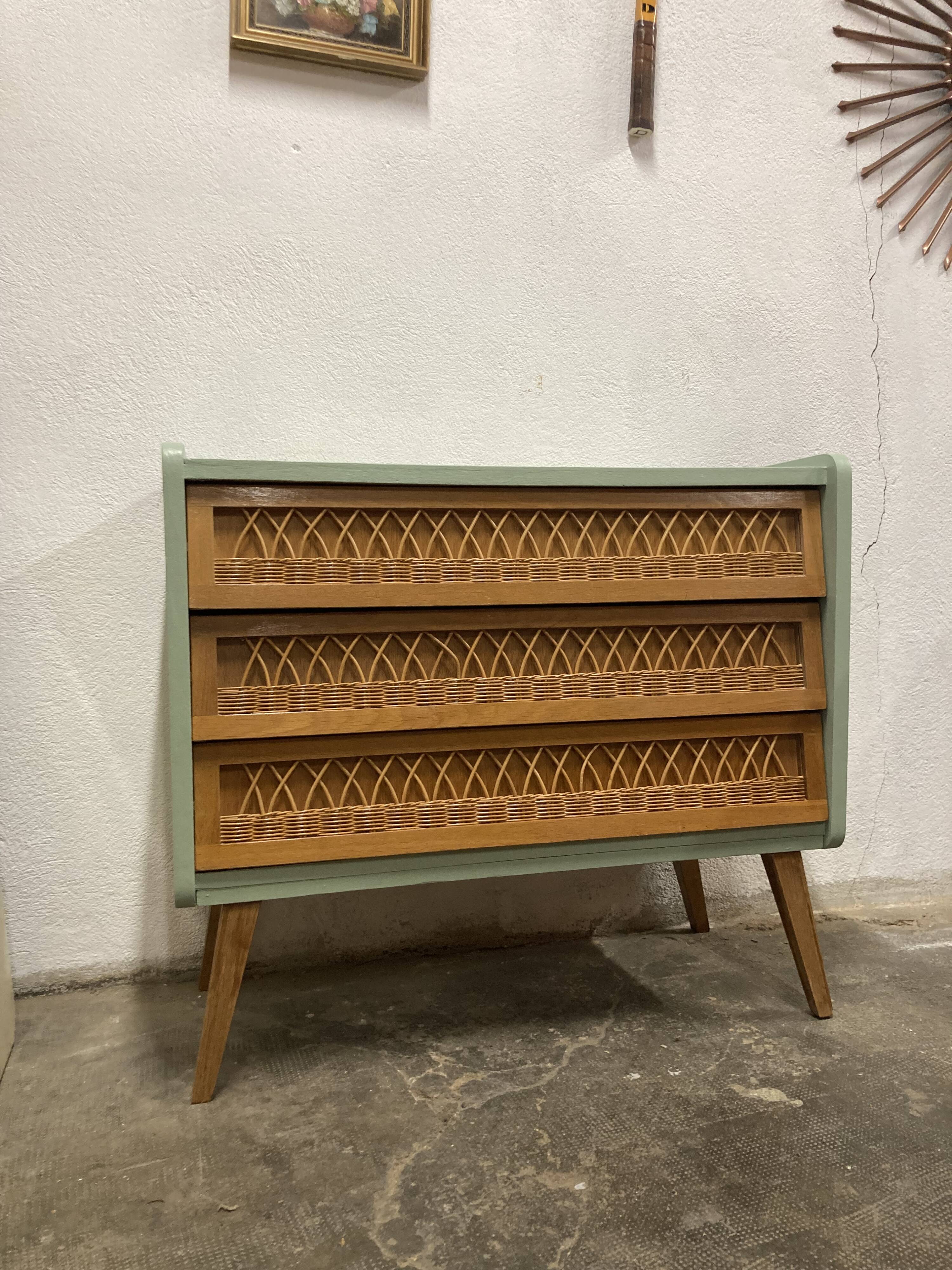 Vintage rattan chest of drawers 1960